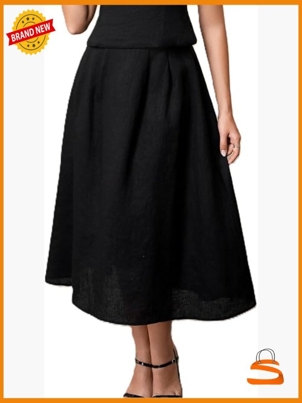 Linen Midi Skirt High Waist A-Line Flowy Maxi Boho Beach Dress